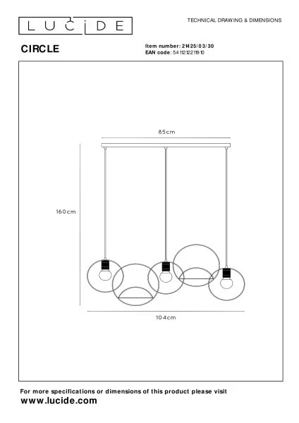 Lucide CIRCLE - Hanglamp - 3xE27 - Zwart - technisch